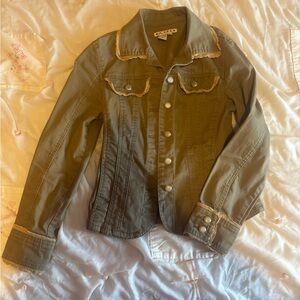Women’s brown jean jacket with cute lace trim